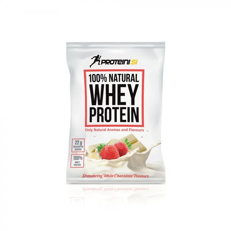 Protein Whey Jagoda Bela Čokolada Proteini.si 30 g