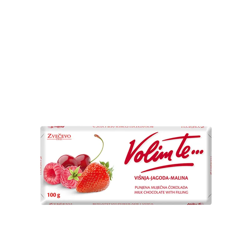 Čokolada Mlečna Volim Te Višnja Jagoda 100 g