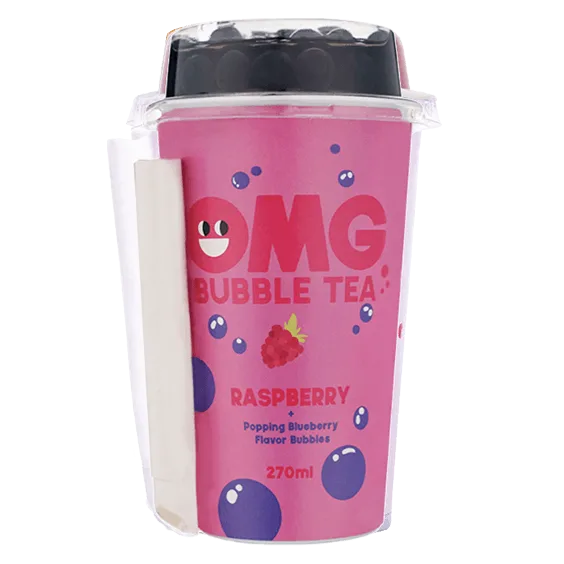 OMG Bubble Tea, osvežavajuće negazirano bezalkoholno piće, malina, 270 ml