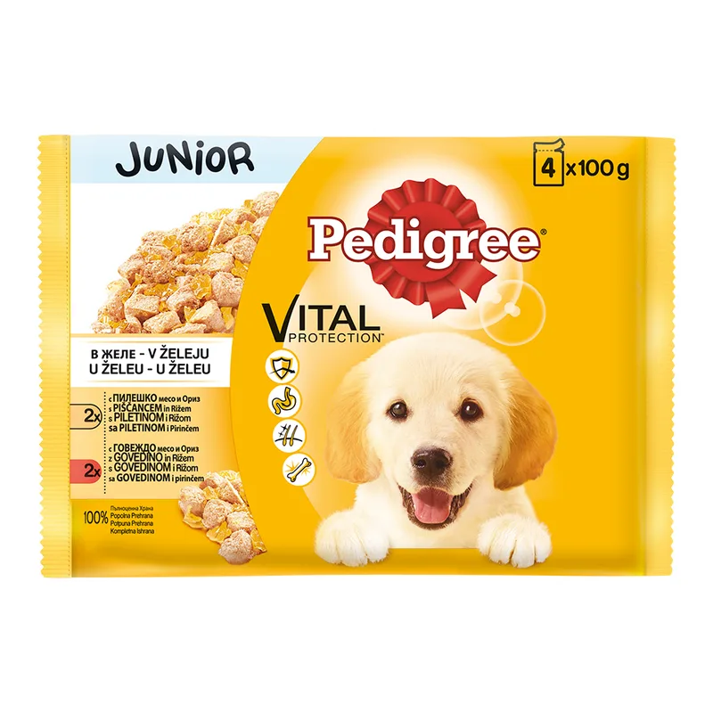 Pedigree hrana za pse junior piletina i curetina 4 x100 g