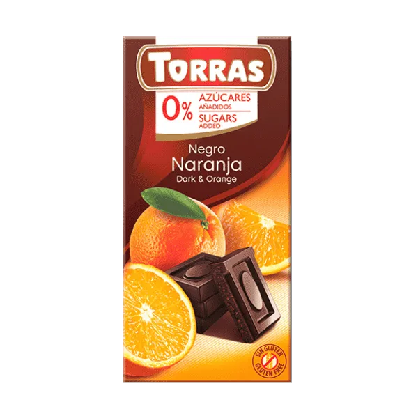 Tamna cokolada bez secera i glutena sa pomorandzom 0075 Torras 12