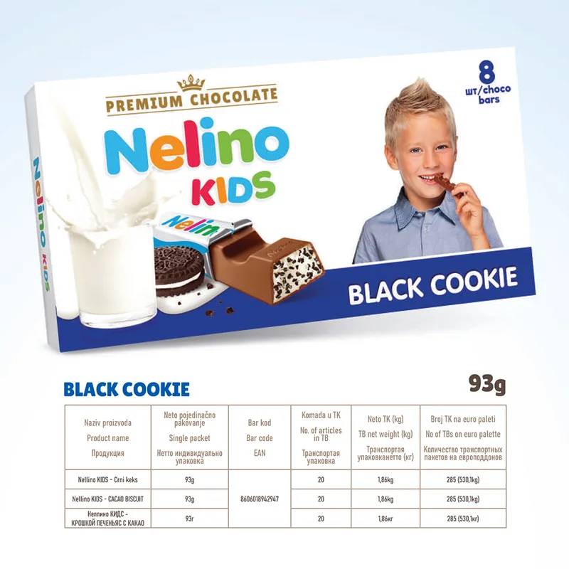 Čokolada Mlečna Kids Mleko&keks Nelino 93 g