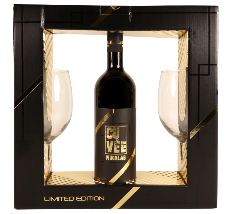 Poklon Paket Vino Cuvee Nikolas 075 l 2 Čaše