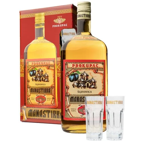 Rakija Manastirka 1 l+2čaše Prokupac